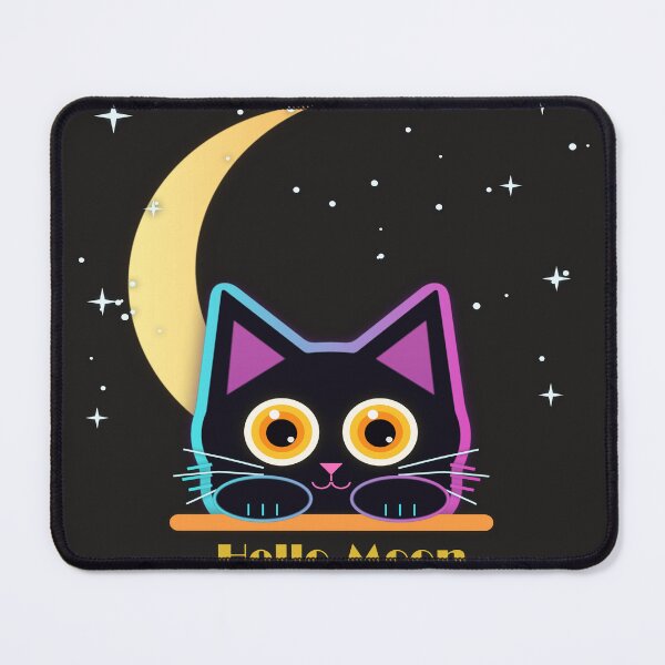 Item preview, Hello Moon Black Cat – Cute Neon Night Sky Cat Lover Design designed and sold by ViresPaws.