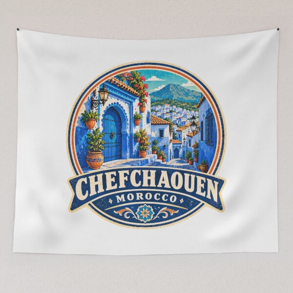 Item preview, Chefchaouen Morocco Blue City Vintage Travel Poster designed and sold by Globalcitytees.