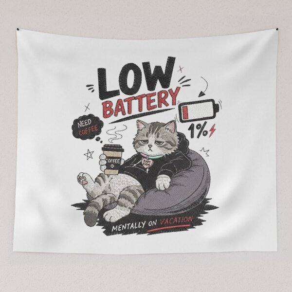 Item preview, Low Battery Need Coffee Funny Cat Mentally On Vacation designed and sold by PetalsPaws.