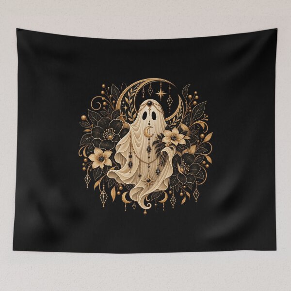 Item preview, Boho Celestial Ghost Moon Floral Art designed and sold by BohoMysticArt.