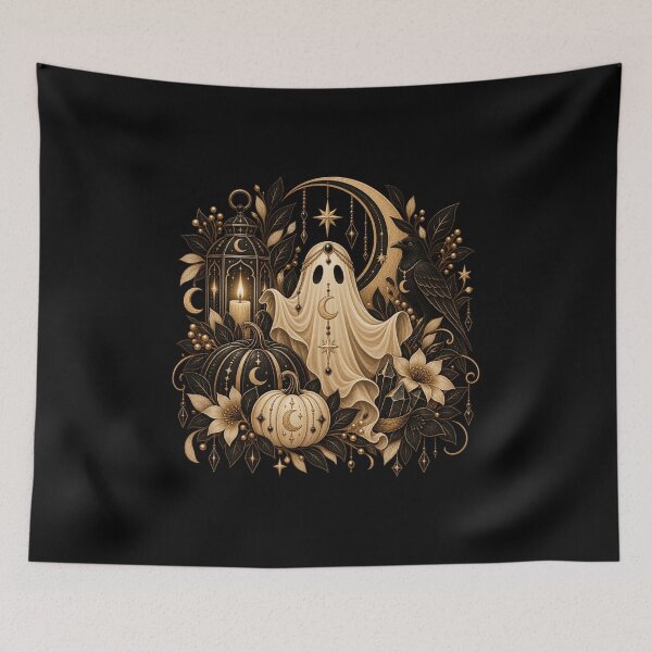 Item preview, Boho Celestial Ghost Pumpkin Lantern Art designed and sold by BohoMysticArt.