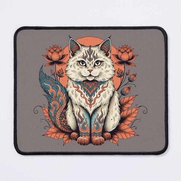 Item preview, Ornate White Cat with Thai Floral Mandala – Boho Cat Art designed and sold by Mousy17.