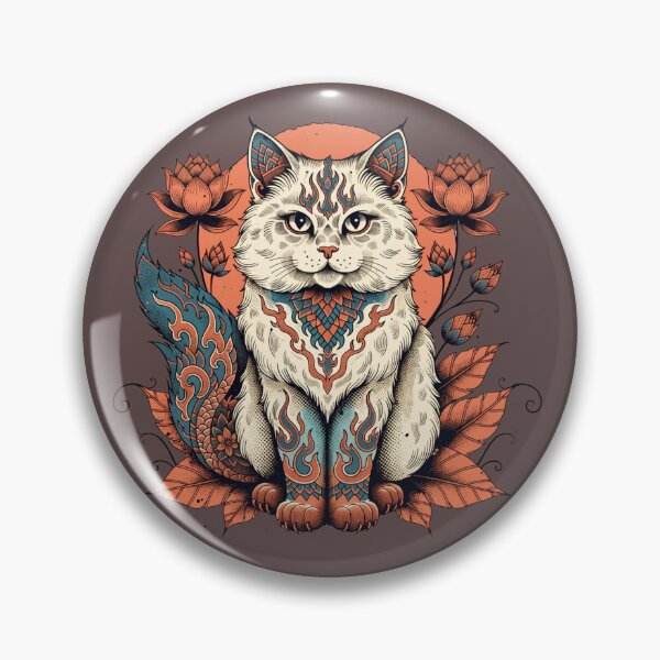 Item preview, Ornate White Cat with Thai Floral Mandala – Boho Cat Art designed and sold by Mousy17.