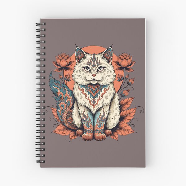 Item preview, Ornate White Cat with Thai Floral Mandala – Boho Cat Art designed and sold by Mousy17.