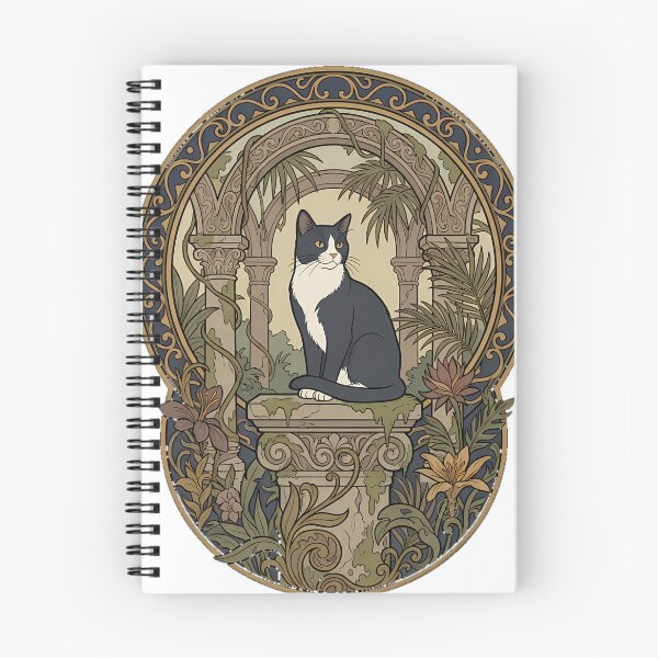 Item preview, Tuxedo Cat Jungle Temple Art Nouveau designed and sold by alvixVerse Merch.