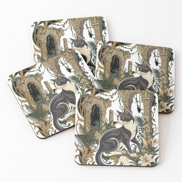 Item preview, Tuxedo Cat Temple Ruins Botanical designed and sold by alvixVerse Merch.