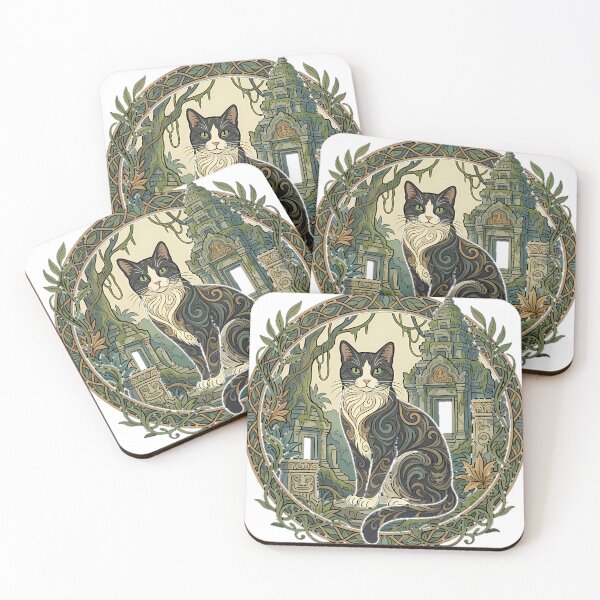 Item preview, Tuxedo Cat Jungle Temple Medallion designed and sold by alvixVerse Merch.