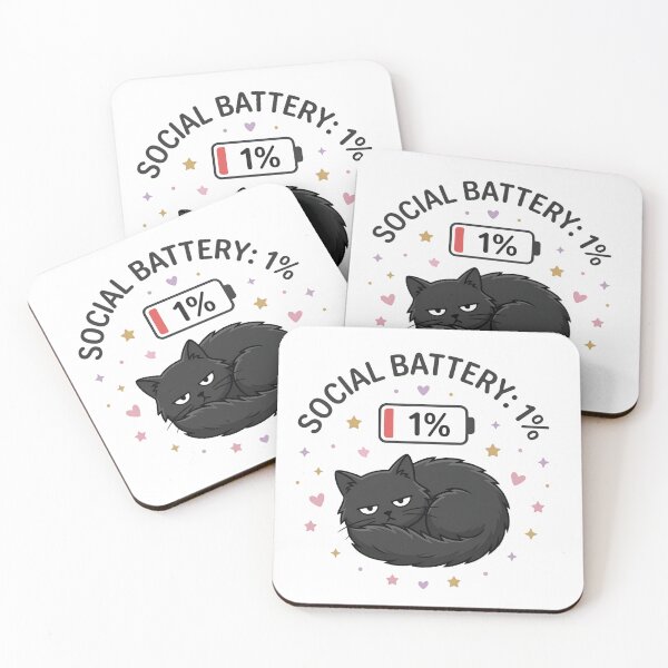 Item preview, Social Battery 1% Cute Introvert Black Cat Funny Humor designed and sold by Artsyowlscrafts.