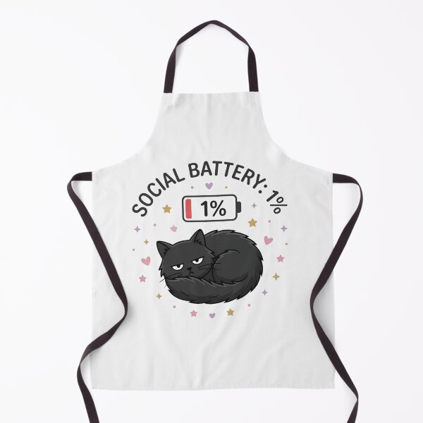 Item preview, Social Battery 1% Cute Introvert Black Cat Funny Humor designed and sold by Artsyowlscrafts.