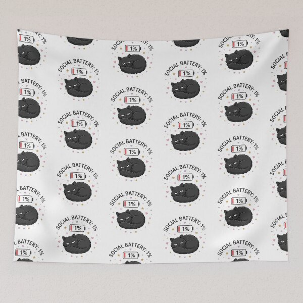 Item preview, Social Battery 1% Cute Introvert Black Cat Funny Humor designed and sold by Artsyowlscrafts.