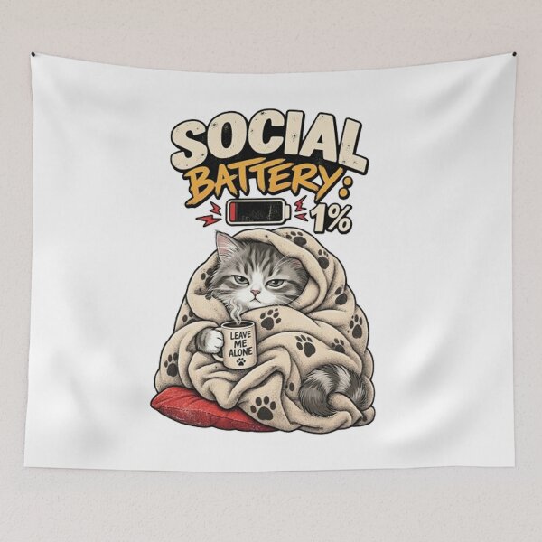 Item preview, Social Battery 1% Leave Me Alone Cozy Funny Cat designed and sold by PetalsPaws.