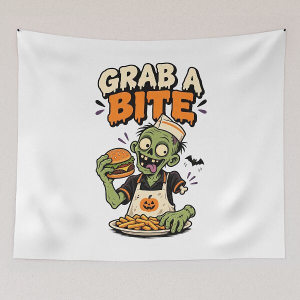 Item preview, Grab a Bite Funny Zombie Burger Halloween Food Humor Design. designed and sold by The-T-In-Retro.