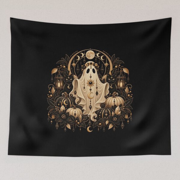 Item preview, Boho Celestial Ghost Black Cats Art designed and sold by BohoMysticArt.