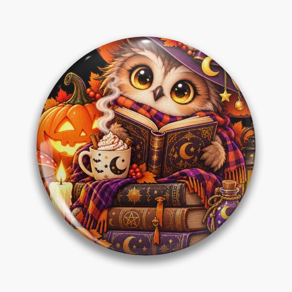 Item preview, Cute Witch Owl Reading – Cozy Halloween Books, Coffee & Pumpkin Magic designed and sold by Vsajanas.