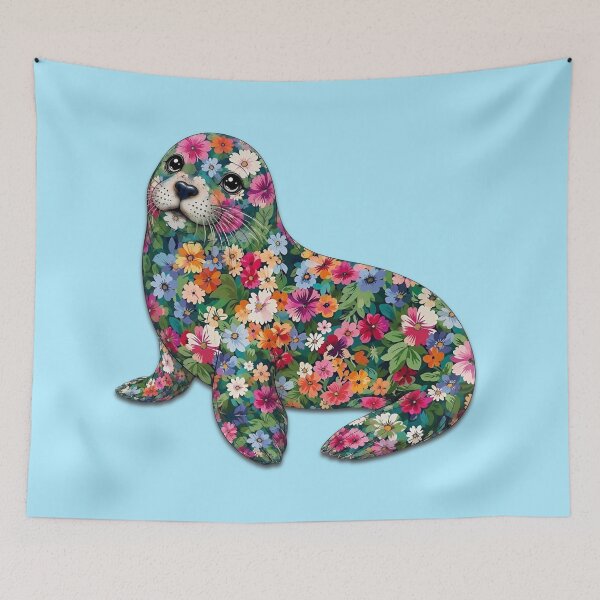 Item preview, Seal | Colorful Floral Ocean Seal Art | Ocean Floral Collection designed and sold by Zaru Art Studio.