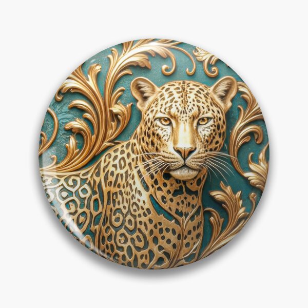 Item preview, Vintage Gold Leopard on Ornate Teal Background – Victorian Animal Art designed and sold by MargaretWiktor.