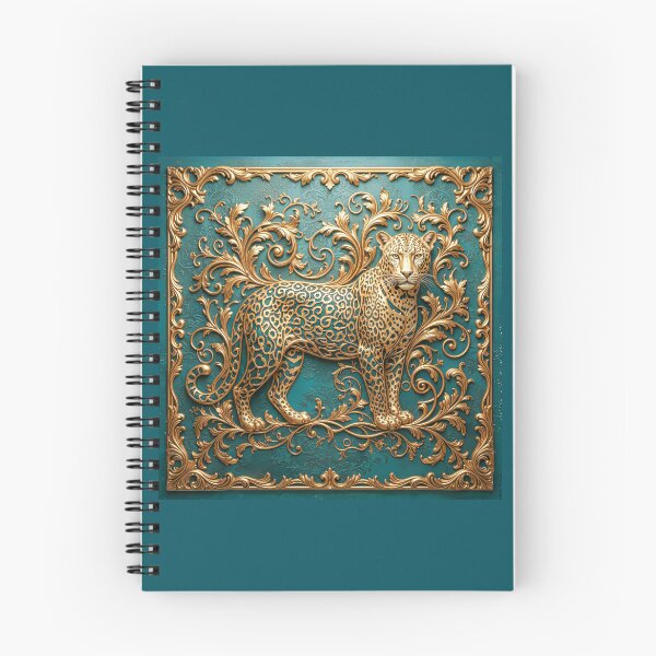 Item preview, Vintage Gold Leopard on Ornate Teal Background – Victorian Animal Art designed and sold by MargaretWiktor.
