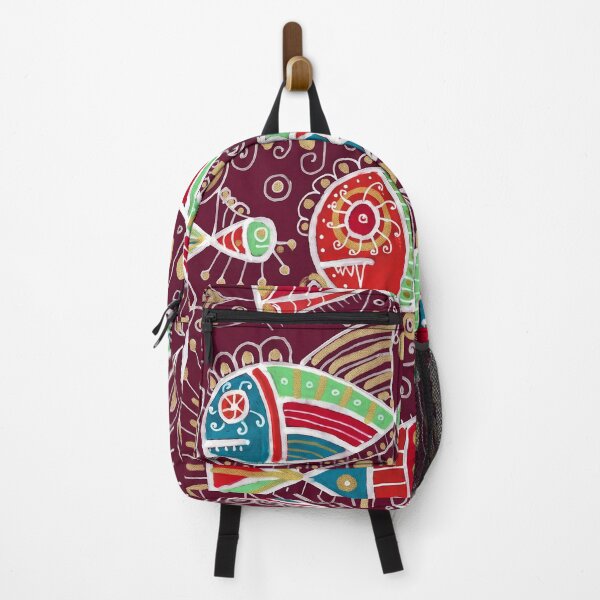 Item preview, Folk Art Fish Pattern in Burgundy and Gold designed and sold by Fani*.