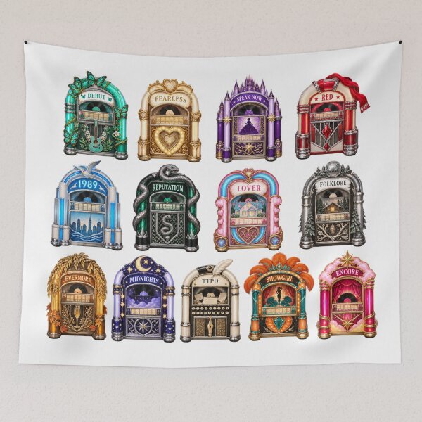 Artikelvorschau, Taylor Swift Alben Epochen Jukebox Vintage Musik Sticker-Set entworfen und verkauft von taylorvinyls.