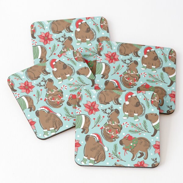 Item preview, Capy Merry Christmas - teal cute happy capybaras festive animals designed and sold by SelmaCardoso.