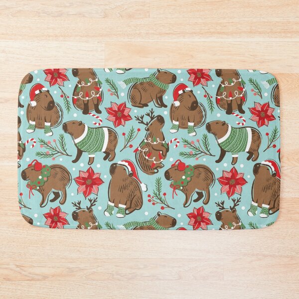 Item preview, Capy Merry Christmas - teal cute happy capybaras festive animals designed and sold by SelmaCardoso.