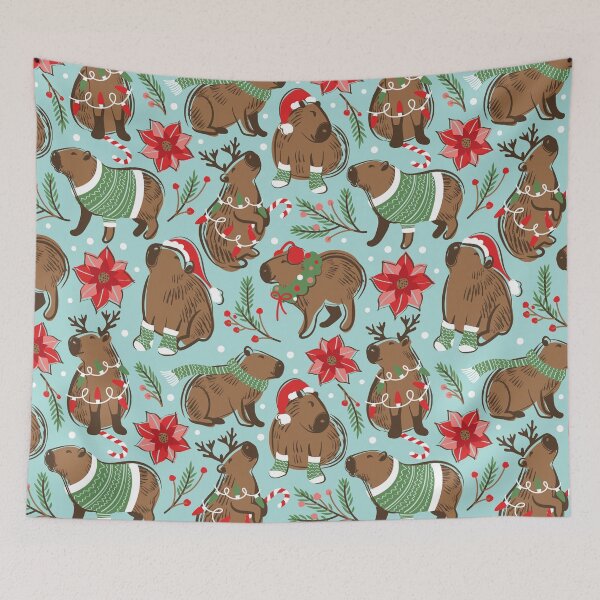 Item preview, Capy Merry Christmas - teal cute happy capybaras festive animals designed and sold by SelmaCardoso.