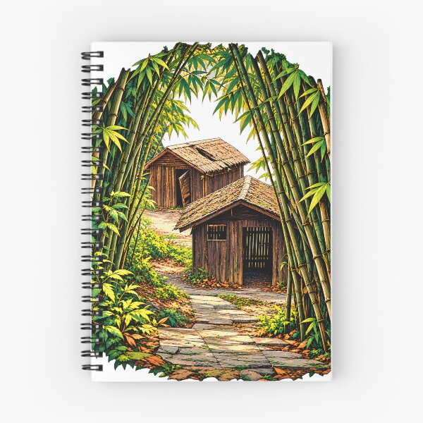 Item preview, Bamboo Forest Rustic Huts – Enchanted Woodland Village Nature Art designed and sold by BlueStar45.