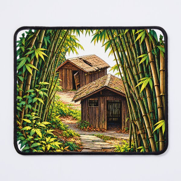 Item preview, Bamboo Forest Rustic Huts – Enchanted Woodland Village Nature Art designed and sold by BlueStar45.