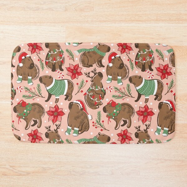Item preview, Capy Merry Christmas - coral cute happy capybaras festive animals designed and sold by SelmaCardoso.