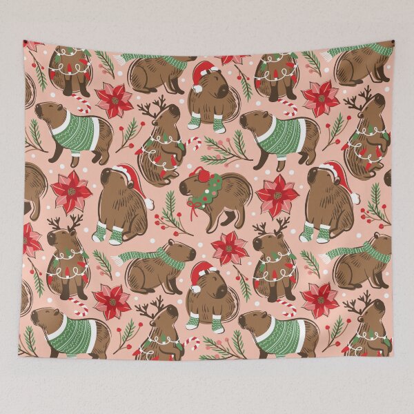 Item preview, Capy Merry Christmas - coral cute happy capybaras festive animals designed and sold by SelmaCardoso.