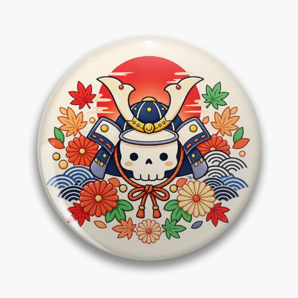 Item preview, Samurai Skull | Cute Japanese Warrior Skull with Flowers and Red Sun designed and sold by MrDev.