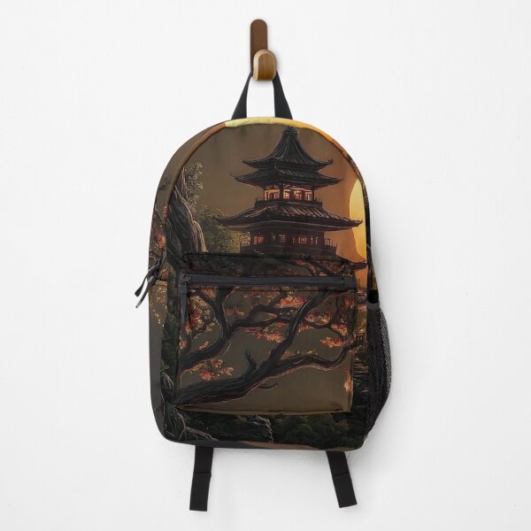 Item preview, Japanese Pagoda Temple at Sunset — Atmospheric Mountain Landscape Art designed and sold by LYAN-STORE.