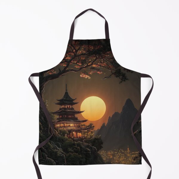 Item preview, Japanese Pagoda Temple at Sunset — Atmospheric Mountain Landscape Art designed and sold by LYAN-STORE.