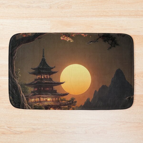 Item preview, Japanese Pagoda Temple at Sunset — Atmospheric Mountain Landscape Art designed and sold by LYAN-STORE.
