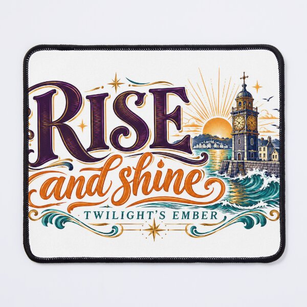 Item preview, Rise and Shine Vintage Lettering Seaside Clock Tower Sunrise designed and sold by Alarm Clock Hero.