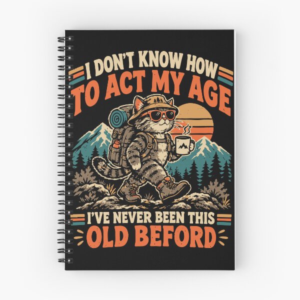 Item preview, Funny Aging Cat Hiking I Don't Know How To Act My Age Retro Design designed and sold by Jokerstyle.