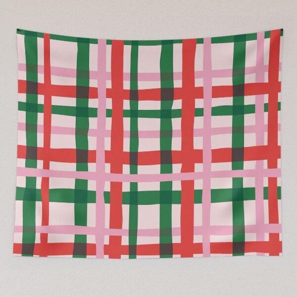 Item preview, Minimal Geometric Rectangles Lines 16 | Abstract Plaid Grid Coral Green Pink Christmas designed and sold by MarleneCanto.