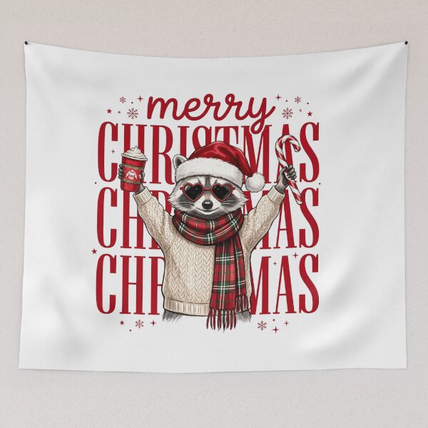 Item preview, Merry Christmas Raccoon, Christmas Coffee Lover designed and sold by milmckayStudio.