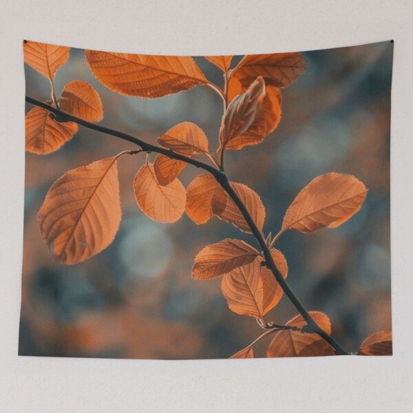 Item preview, Cozy Autumn Orange Leaves Branch — Seasonal Bokeh Photography Art designed and sold by LYAN-STORE.