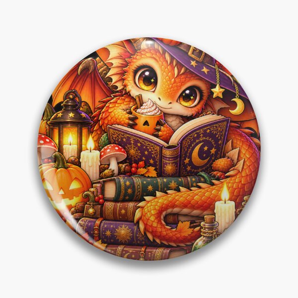 Item preview, Cute Baby Dragon Reading – Cozy Halloween Books, Pumpkin Coffee & Witchy Magic designed and sold by Vsajanas.