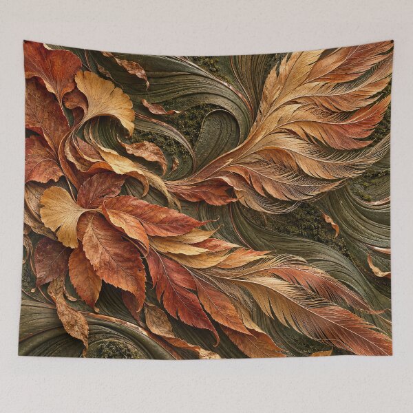 Item preview, Autumn Leaves Becoming Feathered Wings – Elegant Botanical Transformation Art Print designed and sold by Kaleidoscope Print.