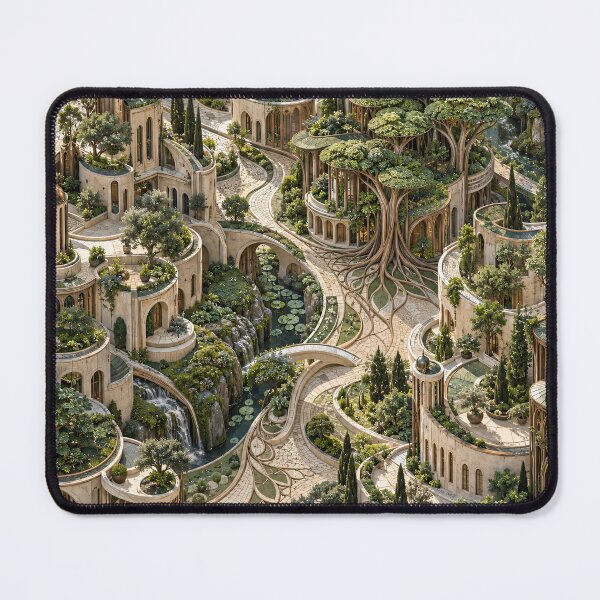 Item preview, Enchanted Garden City with Giant Trees – Luxury Fantasy Architecture Art Print designed and sold by Kaleidoscope Print.