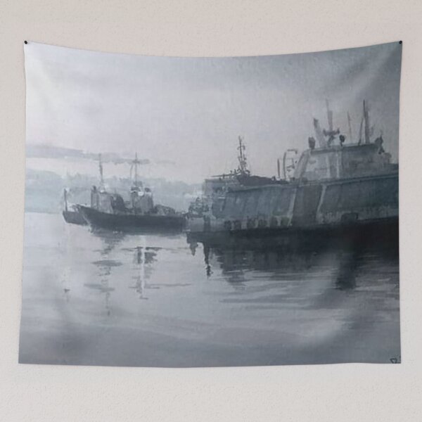 Item preview, Monochrome Ships in the Harbor designed and sold by SlavaArt.