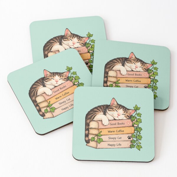 Item preview, Sleepy Cat on Books — Good Books, Warm Coffee, Happy Life designed and sold by DOCHEC.