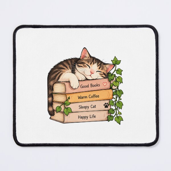 Item preview, Sleepy Cat on Books — Good Books, Warm Coffee, Happy Life designed and sold by DOCHEC.