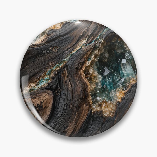 Item preview, Crystal Geodes in Charred Wood – Luxury Turquoise Mineral Abstract Art Print designed and sold by Kaleidoscope Print.