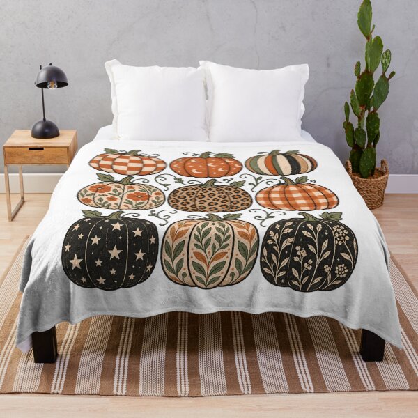 Item preview, Boho Pumpkins – Floral, Checkered and Leopard Print Halloween designed and sold by pinkaesthetik.