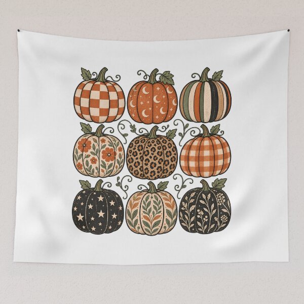Item preview, Boho Pumpkins – Floral, Checkered and Leopard Print Halloween designed and sold by pinkaesthetik.