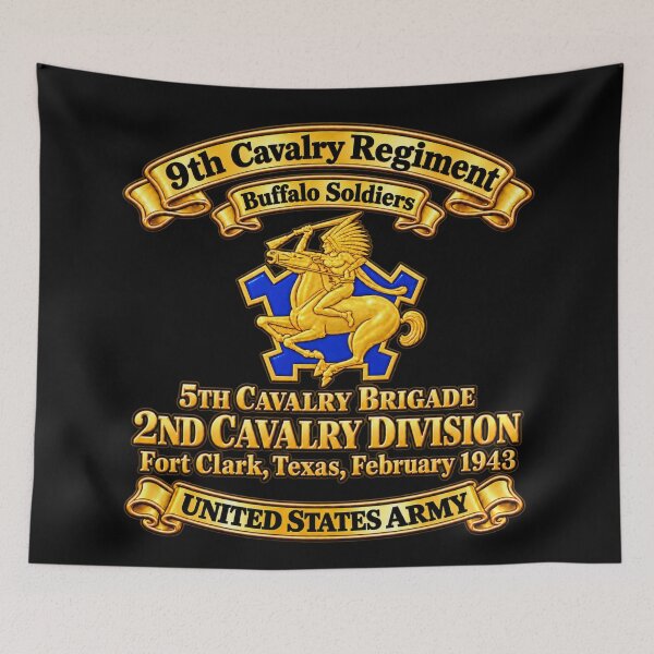 Item preview, 9th Cavalry Regiment - DUI - Buffalo Soldiers - 5th Bde, 2nd Cavalry Div - United States Army - w Scene - Ft Clark Texas, Feb 1943 - 3D - Enhanced designed and sold by Military Insignia Products.