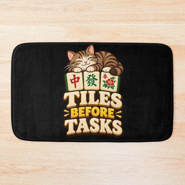 Item preview, Tiles Before Tasks Cute Cat Mahjong Player Game Night Graphic designed and sold by Whirx.